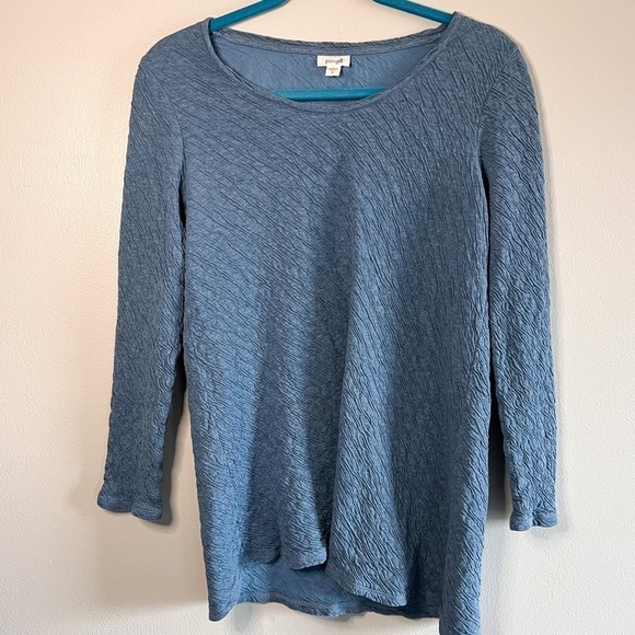 J. Jill Pure Jill Blue Round Neck 3/4 Sleeve Scrunched Cotton Fabric Top Small - Picture 1 of 7